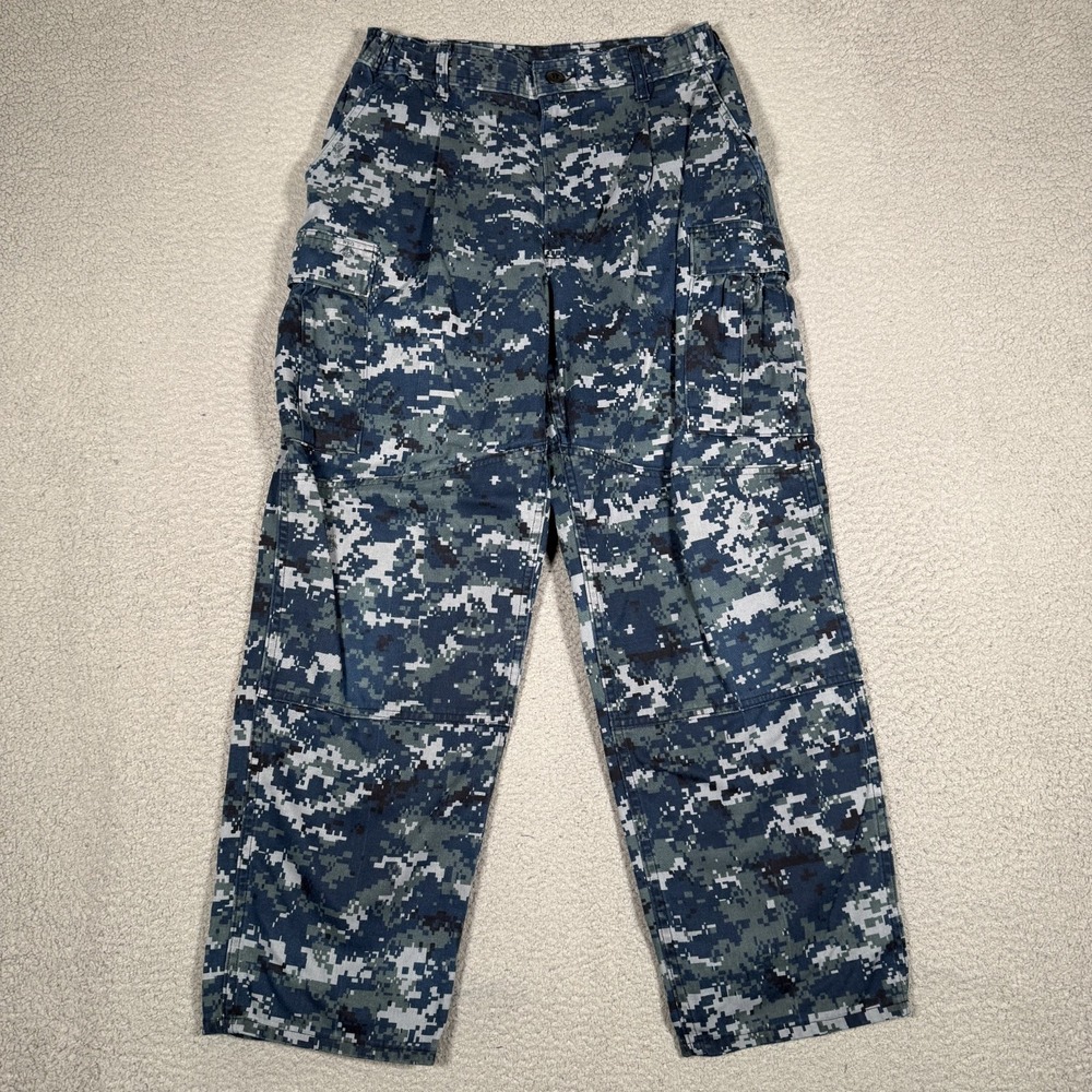 Military Pants Mens Medium Blue Digital Camo Cargo Pockets Elastic Waist Relaxed